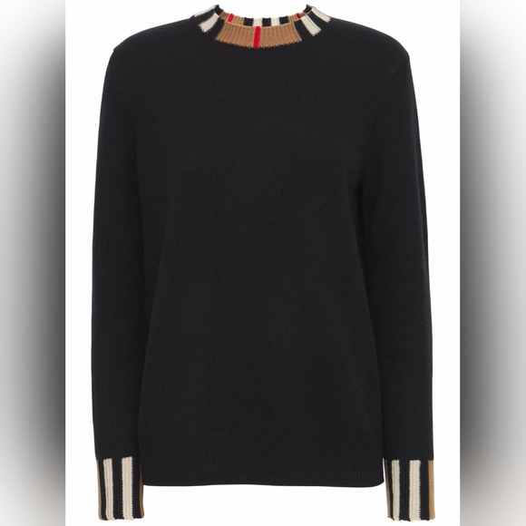 BURBERRY ICON STRIPE 100% CASHMERE SWEATER - Picture 1 of 10